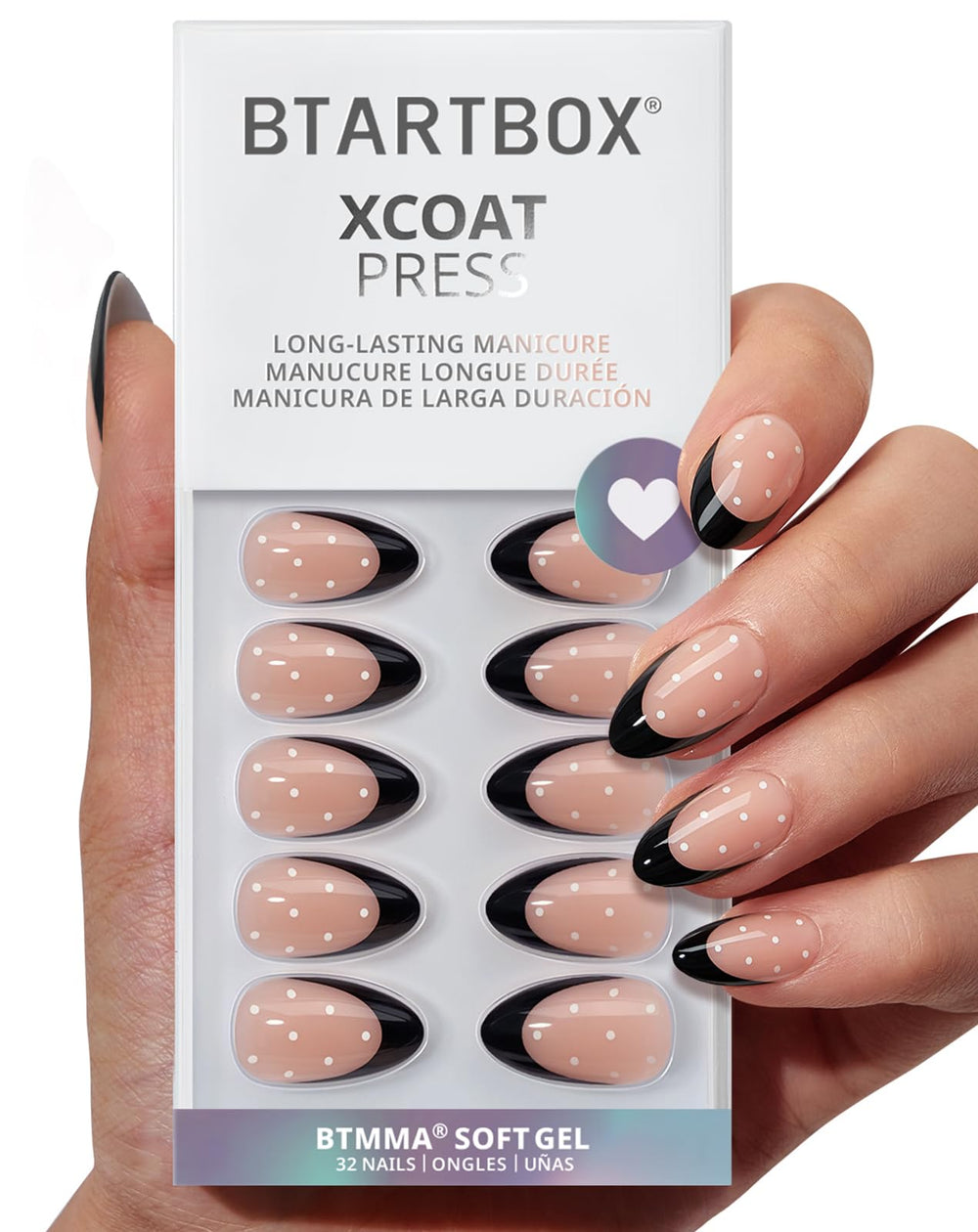 BTArtbox Dot Couture short nails pack closeup with natural look for everyday wear.