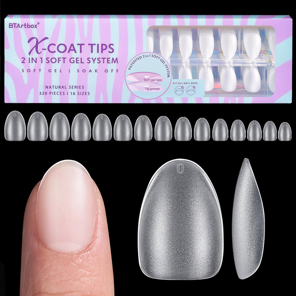 BTArtbox Extra Short Almond Nail Tips front view with natural matte finish for everyday nails