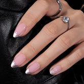 BTArtbox French Tip Press On Nails almond soft gel closeup shows natural fit and glossy finish.