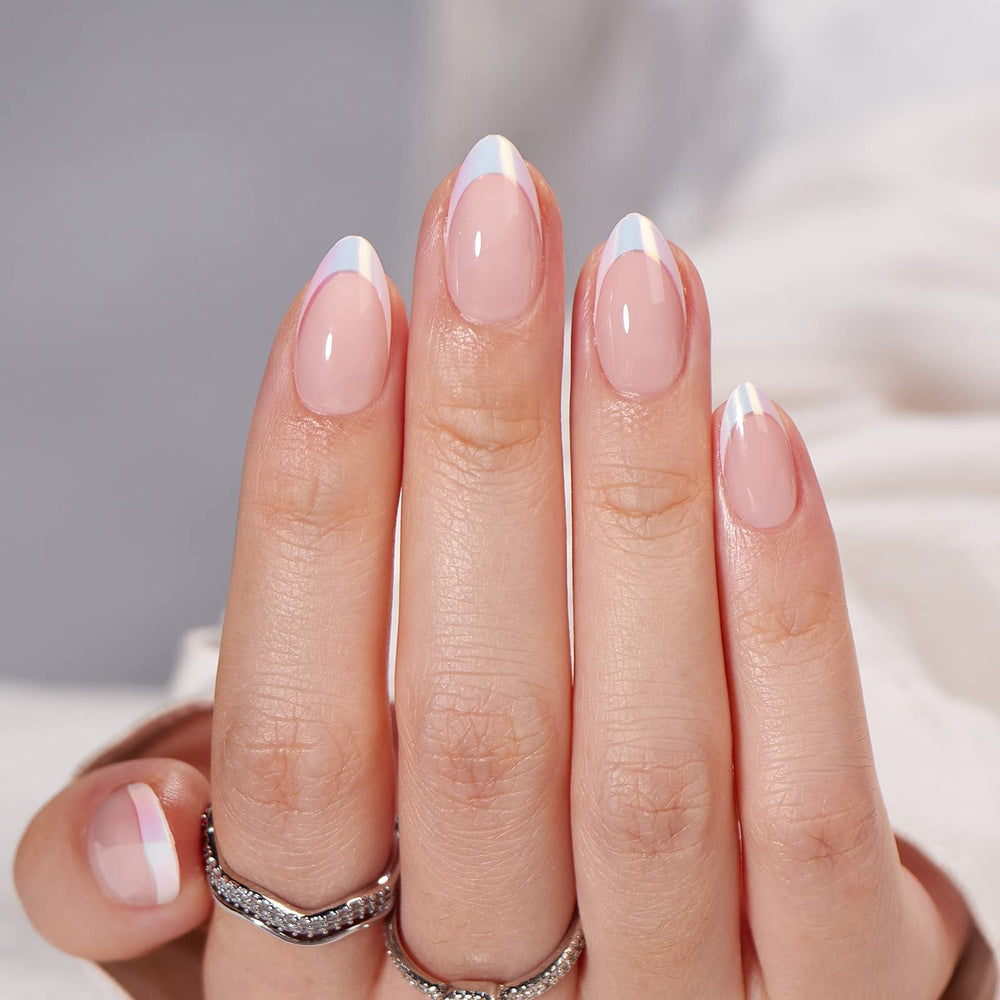 BTArtbox French Tip nails almond white short natural look and quick wear.