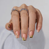 BTArtbox gold leaf press-on nails close-up with salon-like shine