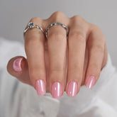 BTArtbox Lotus Glazed nails close-up with pink chrome shine for salon-like wear
