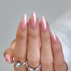 BTArtbox Lotus Glazed pink chrome finish nails with glossy salon-like shine