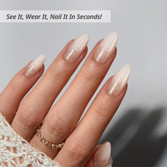 BTArtbox press-on nails almond champagne frost kit-included image shows complete manicure setup for easy DIY.