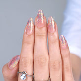 BTArtbox press-on nails medium pink sparkle for holiday glam