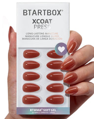 BTArtbox press-on nails short almond tea set closeup shows brown-tea shade for elegant at-home manicure.