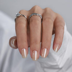 BTArtbox press-on nails Short Square Cream Soda with brown chrome finish for salon-style at-home manicure.
