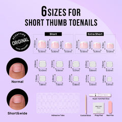 BTArtbox press on toenails white French tip closeup highlights natural look.