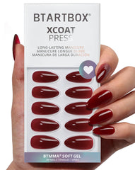 BTArtbox uñas postizas almendra curables con lámpara, tono rojo oscuro para estilo natural