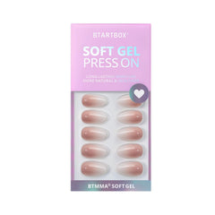 BTArtbox vanilla-cream almond nails packaging image highlights 16 sizes for custom fit.
