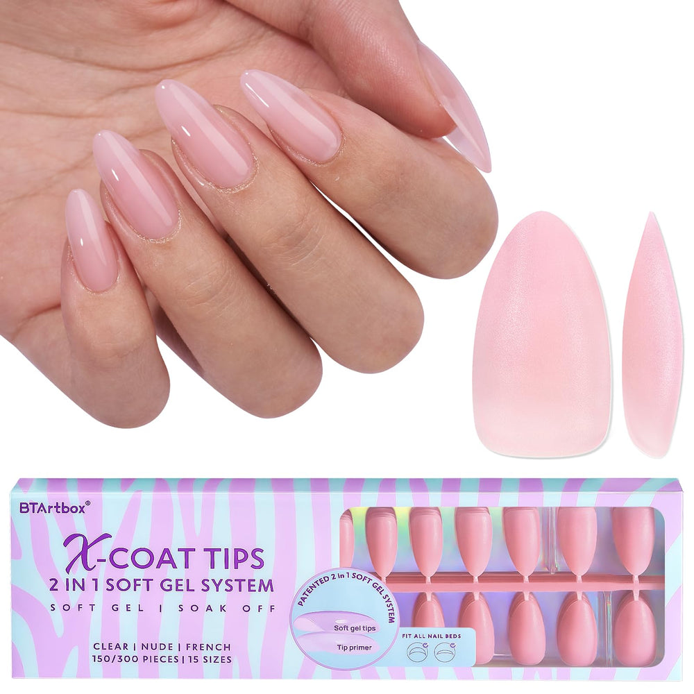 BTArtbox XCOATTIPS matte medium almond nails in pink deliver natural-looking press-on finish