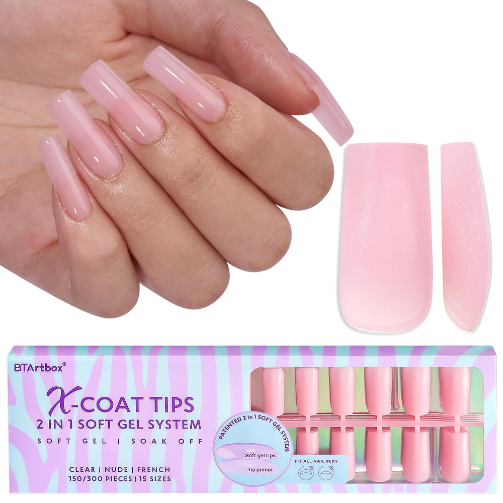 BTArtbox XCOATTIPS soft gel nail tips pink matte finish for natural-looking extensions