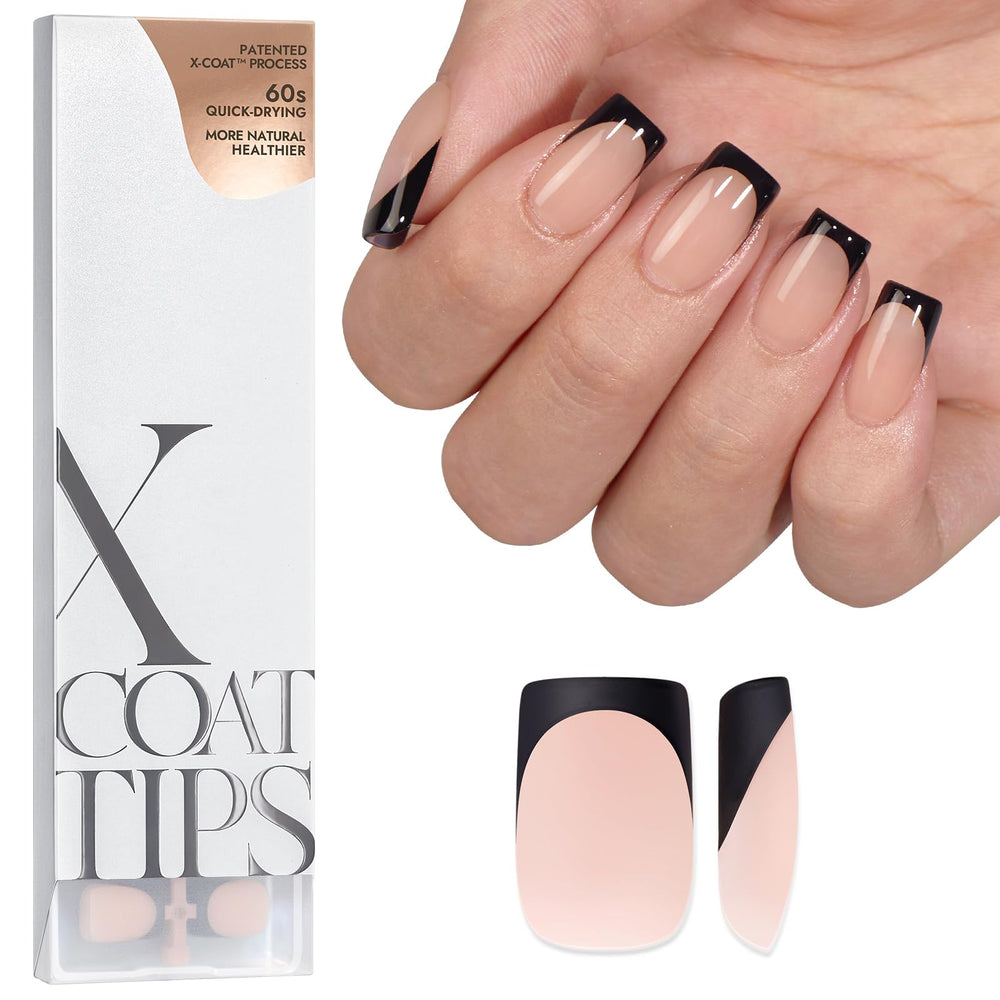 BTArtboxnails black French press-on nails close-up for salon-like quick manicure