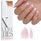 BTArtboxnails French-tip press-on nails in pink short almond for easy at-home manicure.