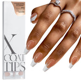 BTARTBOXNAILS French Tip press-on nails in brown coffin shape for quick at-home manicures.