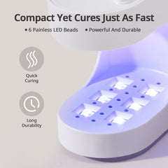 BTArtboxnails Handy Mini Nail Lamp side view illustrates compact travel-friendly design.