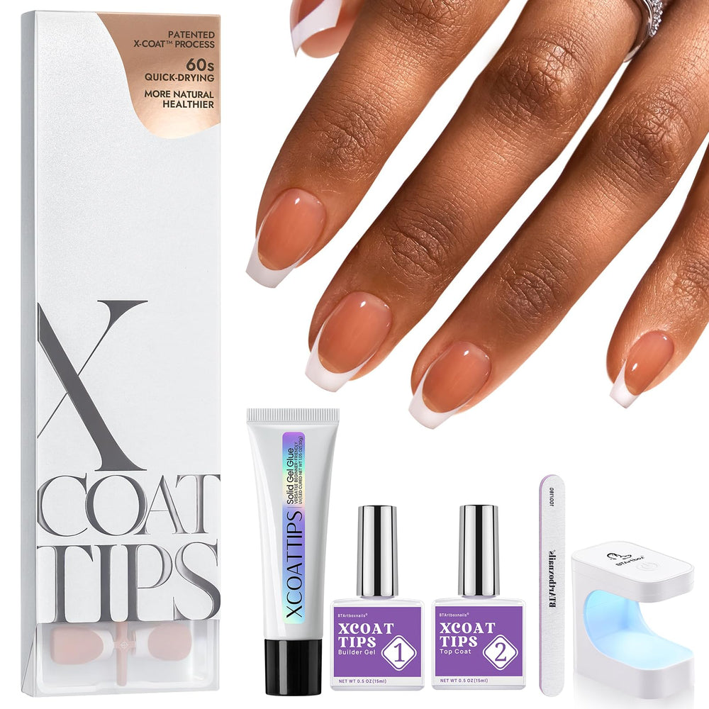 BTArtboxnails XCOATTIPS box opened showing contents for at-home French manicure