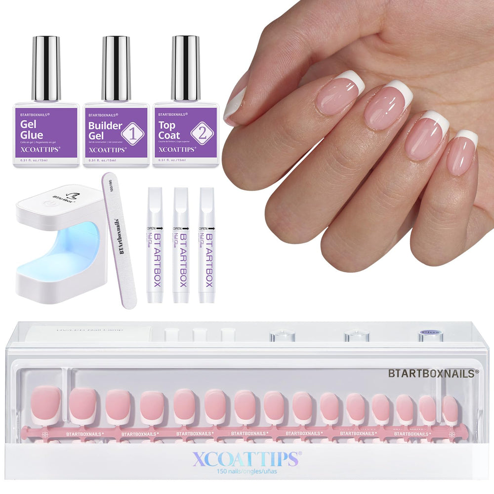 BTArtboxnails XCOATTIPS French nail kit shows neutral tones for at-home salon results.