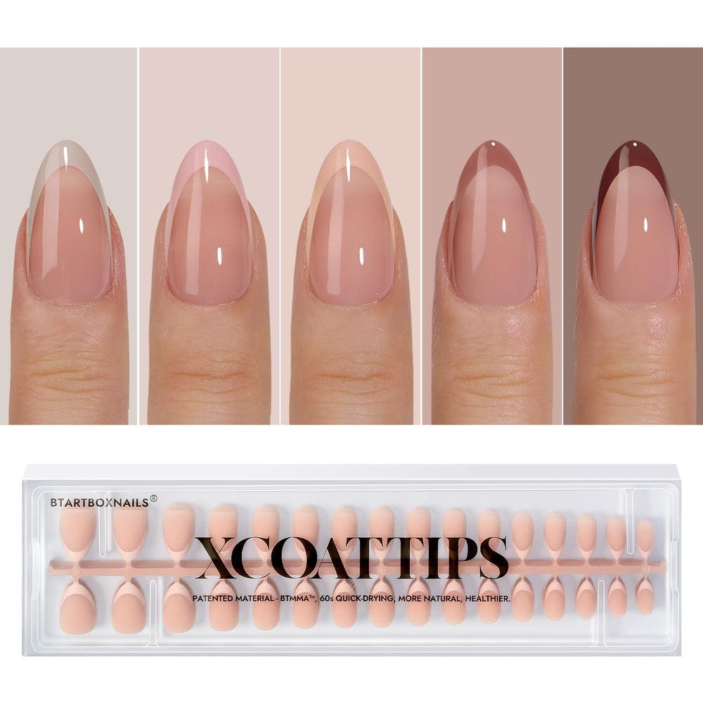BTArtboxnails XCOATTIPS French tip nails almond short for easy natural French manicure.