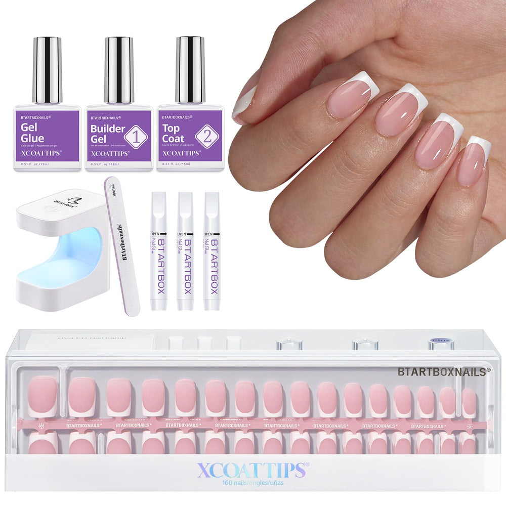 BTArtboxnails XCOATTIPS kit front view for DIY French manicure at home