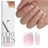 BTArtboxnails XCOATTIPS pink French tip nails offer quick at-home manicure options.
