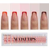 BTArtboxnails XCOATTIPS red French tip nails square for quick salon-like red manicure.