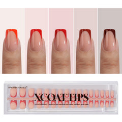 BTArtboxnails XCOATTIPS red French tip nails square for quick salon-like red manicure.