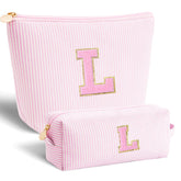 Btffitting cosmetic bag with initials pink, ideal for everyday makeup.