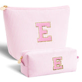 Btffitting makeup bag set pink front view shows roomy main bag for organized cosmetics.
