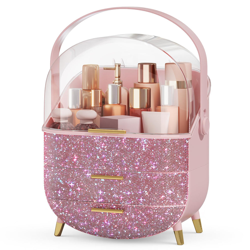 BTGGG Bling makeup organizers top view with dust cover for easy access