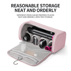 BUBM Dyson Airwrap travel case attachment slots view with brush and care items.