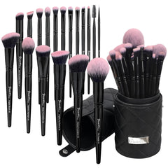 Bueart Design 18Pcs Pro Deluxe brush set with pink case open for travel.