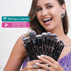 Closeup of Bueart Design labeled brushes for quick tool identification in makeup