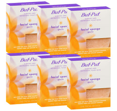 Buf-Puf Gentle Facial Sponge pack of six for daily cleansing and exfoliation.