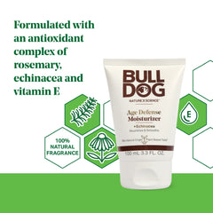 BULLDOG Age Defense Moisturizer cream texture closeup shows rich, non-greasy hydration