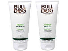 Bulldog Original Shave Gel bottle closeup for a smooth shave.