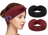BULYPAZY headband headphones red knotted design offer secure fit for workouts.