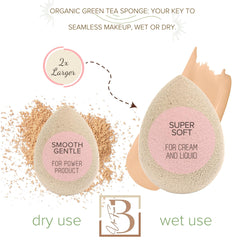 Bumfuzz green tea sponge-application-foundation enables airbrushed finish for liquids and powders