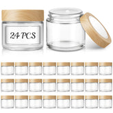 Bumobum 2oz glass jar with woodgrain lid for secure travel cosmetic storage.