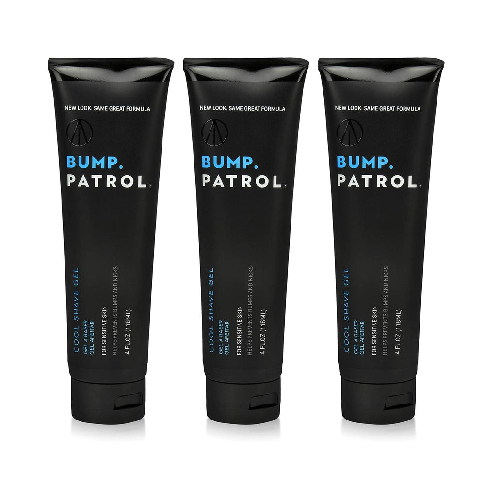 Bump Patrol Cool Shave Gel 3-pack packshot highlighting the triple-pack for grooming
