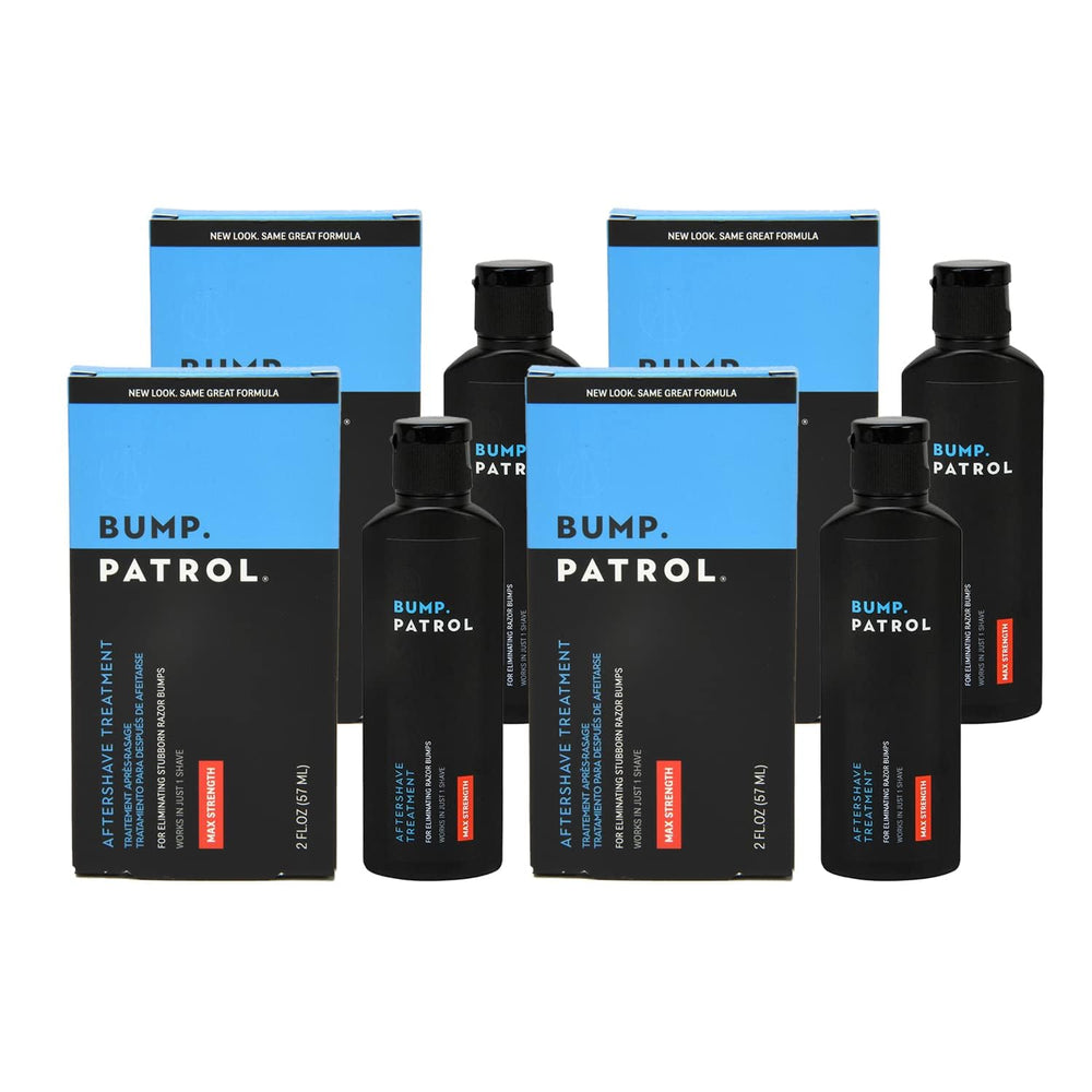 Bump Patrol maximum-strength aftershave bottle with bold label for fast bump relief