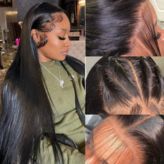 bunGiol 26-inch straight lace front wig on model for natural daily wear