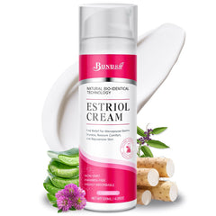 BUNUSS Estriol face cream pump bottle delivers gentle daily hydration.
