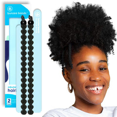 Bunzee Bands large adjustable hair tie black set2 closeup shows cushioned comfort for all hair types