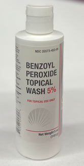 Burelpharma benzoyl peroxide face wash bottle label shows 5% formula for acne care.