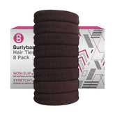 Burlybands large hair tie secures thick ponytail with non-slip hold during workouts.