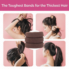 Burlybands large hair tie around thick ponytail shows secure non-slip grip.