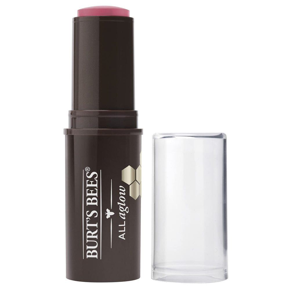 Burt's Bees All Aglow Lip & Cheek Stick Blush Bay swatch on lips for natural glow.