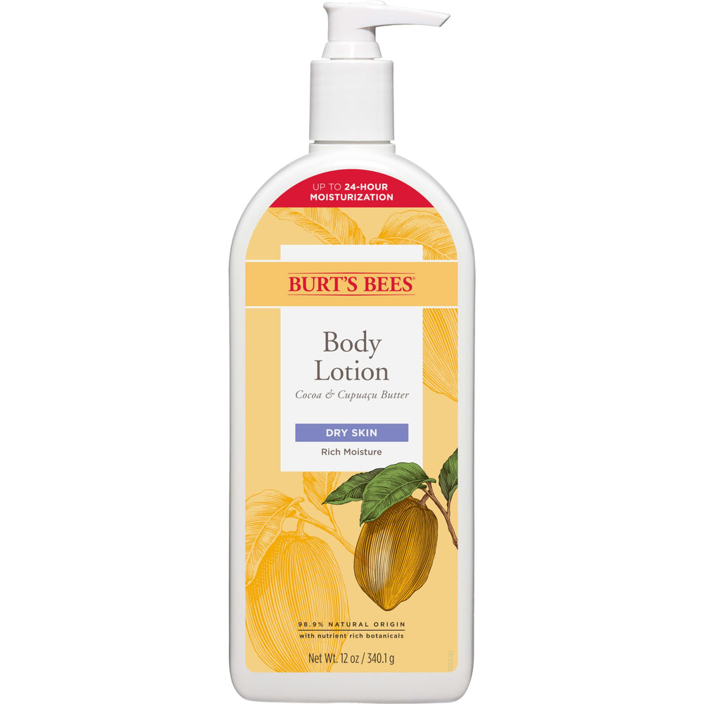 Burt's Bees Butter Body Lotion dry skin application delivers quick absorption and lasting hydration.