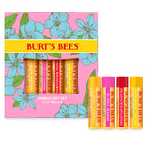 Burt's Bees Full Bloom Gift Box shown, highlighting four lip balms for convenient gifting and hydration.